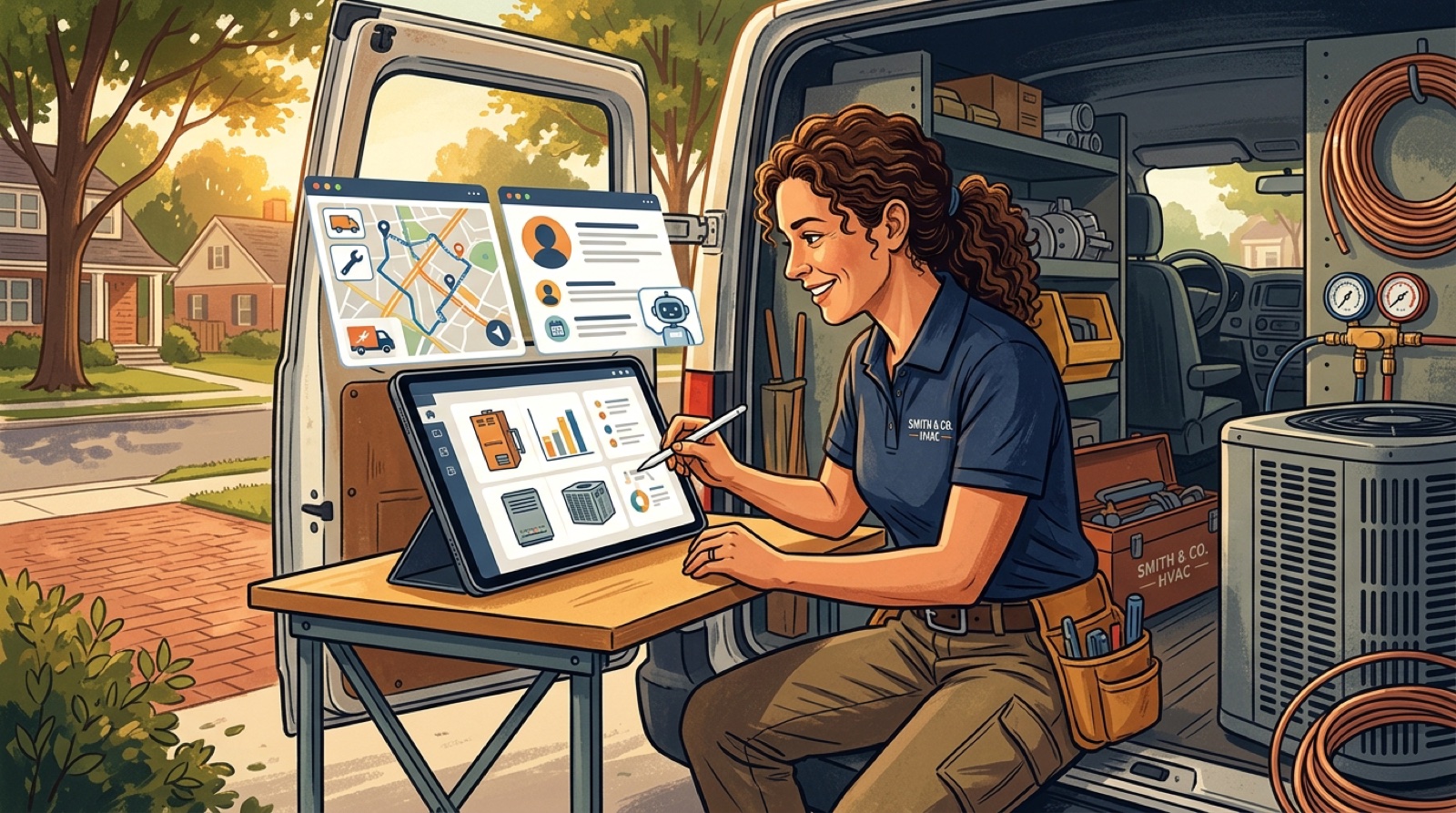 General contractor reviewing AI generated bid on tablet at job site